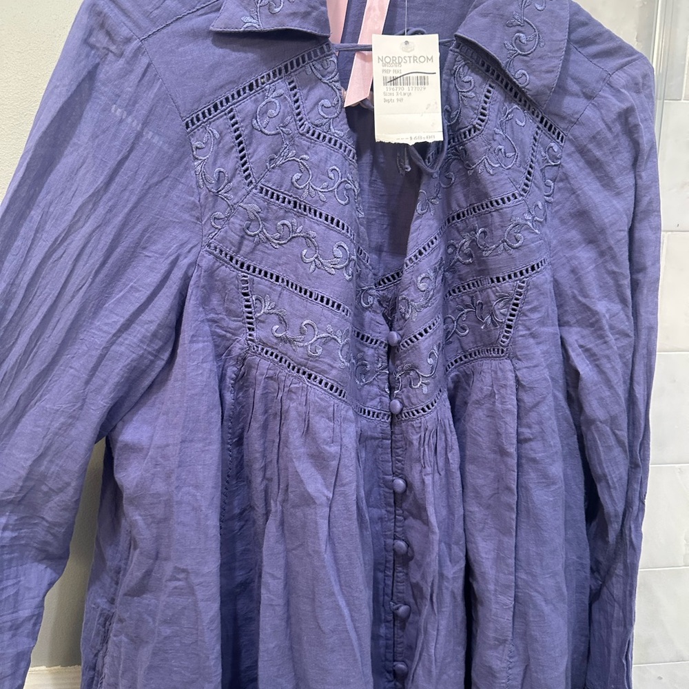 Free People Purple Embroidered Blouse - Picture 6 of 8